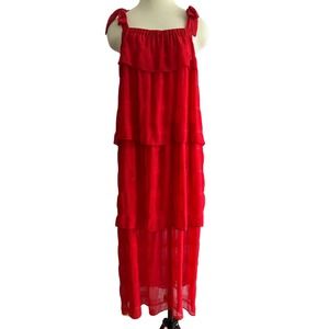 Piplette by Alice Ritter Red Tiered Maxi Dress Size Medium